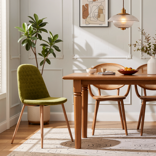Sunvega Green Fabric Dining Chairs with Light Walnut Finished Iron Legs