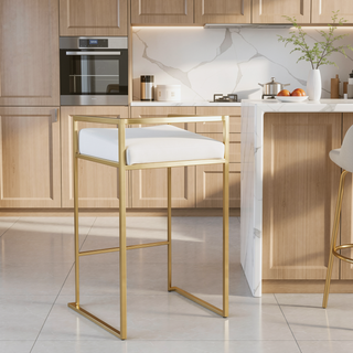 Sunvega Gold and White Faux Leather Upholstered Stackable Counter Stool Set