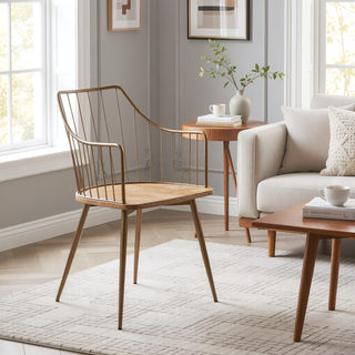 Sunvega Farmhouse Chair with Antique Copper Metal and White Washed Wood Seat