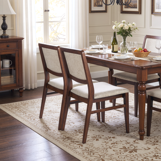 Sunvega Beige Linen Upholstered Dining Chair Set with Padded Seat and Back