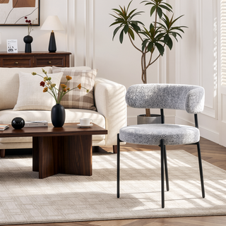 Sunvega Cream Boucle Fabric Upholstered Dining Chair Set with Metal Frame