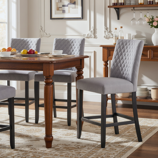 Sunvega Jasmine Grey Upholstered Bar Bench with Contemporary Tapered Legs