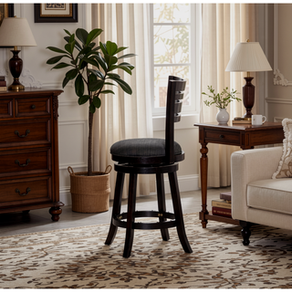 Sunvega Espresso Finish Bar Height Swivel Stool with Charcoal Fabric Seat
