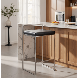 Sunvega Contemporary Black Faux Leather Upholstered Stackable Counter Stool Set