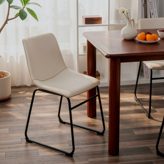 Sunvega Hand Crafted Vintage PU Leather Dining Chairs with Iron Frame, Set of 2