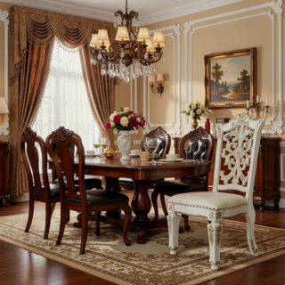 Sunvega Brown and Cherry Side Chair with Nailhead Trim and Floral Motif