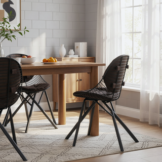 Sunvega Wired Contemporary Black Metal Frame Chair with Stylish Fabric Cushions Set of 2