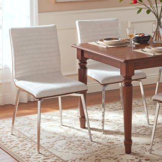 Sunvega Contemporary Swivel Dining Accent Chair with Walnut Wood Back and Cream Fabric