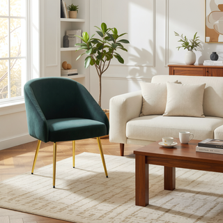 Sunvega Stylish Gold Metal and Green Velvet Upholstered Chair for Living Room