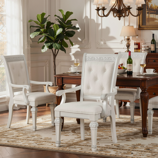 Sunvega Traditional Style Ivory Chenille Upholstered Arm Chair with Solid Wood Frame