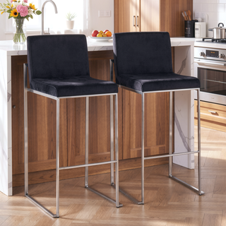 Sunvega Contemporary High Back Barstool with Padded Velvet Seat and Stainless Steel Frame