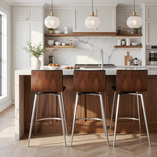 Sunvega Mason Contemporary Swivel Counter Stool with Walnut Wood Back and Tufted Faux Leather Seat