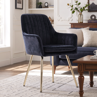 Sunvega Blue Velvet Mid-Back Dining Chairs with Gold Plated Legs for Living Room
