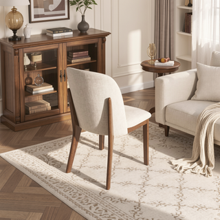 Sunvega Mid-Century Modern Kaitlyn Beige Linen Dining Chair Set of 2 with Solid Wood Legs