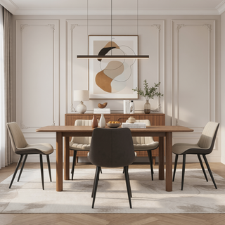 Sunvega Khaki Grey PU Leather Dining Chairs with Metal Legs for Kitchen Restaurant