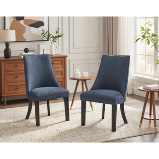 Sunvega Textured Blue Gray Polyester Upholstered Side Chairs with Dark Walnut Wood Legs Set of 2