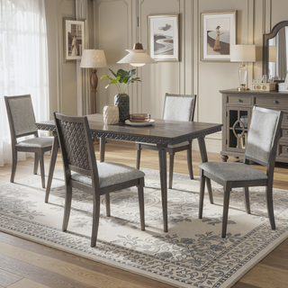 Sunvega Dark Brown Upholstered Dining Side Chair with Padded Seat and Geometric Backrest