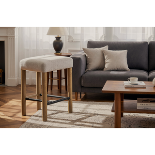 Sunvega Upholstered Counter Height Stool Set of 2 with Knotty Oak Frame and Performance Fabric