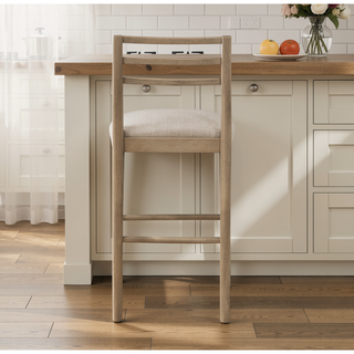 Sunvega Farmhouse Style Ladder Back Bar Stool Set of 2 with Upholstered Seating