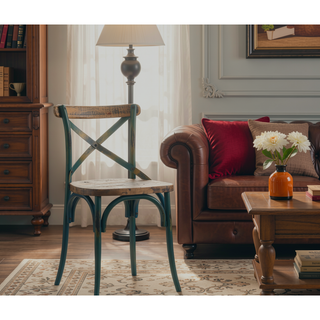 Sunvega Antique Turquoise Finish Metal Frame Vintage Style X-Shape Backrest Bar Chair