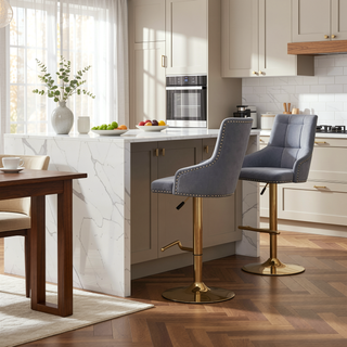 Sunvega Adjustable Swivel Bar Stool with Velvet Upholstery and Gold Base