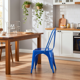 Sunvega Modern Blue Metal Dining Chairs Set of 2 with 18 Inch Seat Height