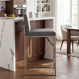 Sunvega Contemporary High Back Counter Stool with Padded Seat and Backrest in Grey