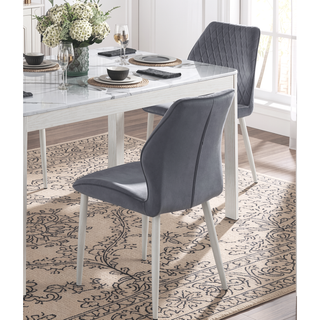Sunvega Modern Beige Velvet Upholstered Dining Side Chairs with White Metal Legs