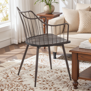 Sunvega Farmhouse Style Brown Metal and Walnut Wood Spindle Back Dining Chair
