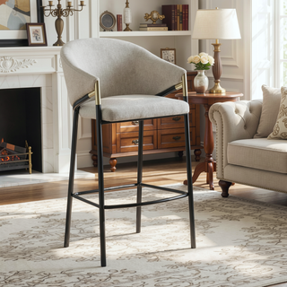 Sunvega Glossy Black and Beige Sloped Arm Counter Height Stools with Gold Accents