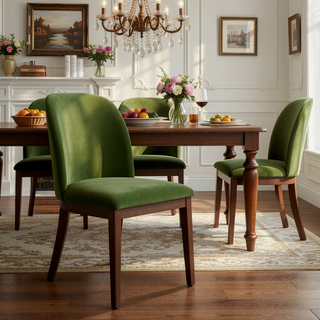Sunvega Navy Blue Velvet Dining Chair Set of 2 with Solid Wood Legs