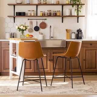 Sunvega Modern Upholstered Counter Stool with Durable Metal X Base Set of 2