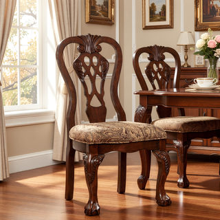Sunvega Brown Cherry Padded Fabric Dining Chairs Set of 2 Side Chairs