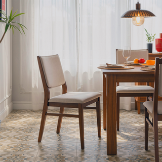 Sunvega Beige Linen Upholstered Dining Chair Set with Padded Seat and Back
