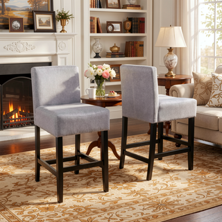 Sunvega Light Grey Counter Stool Set of 2 with Simple Elegant Lines