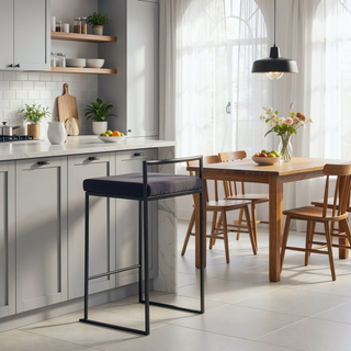 Sunvega Contemporary Stackable Counter Stool with Black Velvet Cushion - Set of 2