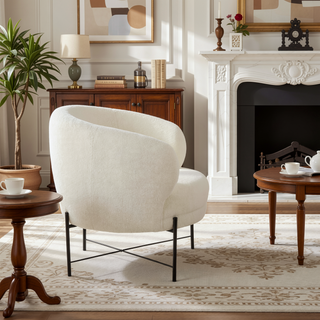 Sunvega Contemporary Glam Accent Chair with Sherpa Upholstery and Black Metal Frame