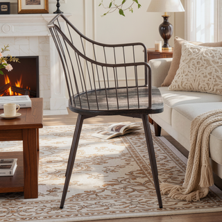 Sunvega Farmhouse Style Brown Metal and Walnut Wood Spindle Back Dining Chair