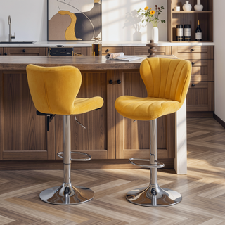 Sunvega Gray Upholstered Adjustable Swivel Barstools with Bucket Seat in Set of 2