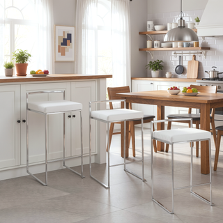 Sunvega Contemporary Stackable Counter Stool with White Velvet Cushion in Stainless Steel