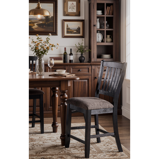 Sunvega Contemporary Dark Coffee Finish Rubberwood Counter Height Chairs with Upholstered Fabric Seat