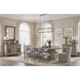Sunvega Light Natural Oak Finish Upholstered Chair Set with Rounded Corners