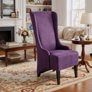 Sunvega Contemporary Upholstered High Back Wing Dining Chair with Birch Wood Legs