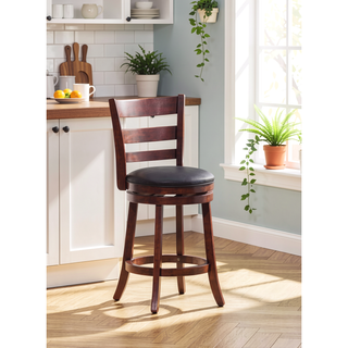Sunvega Dark Cherry Finish Solid Wood Counter Height Chair with 360-Degree Swivel