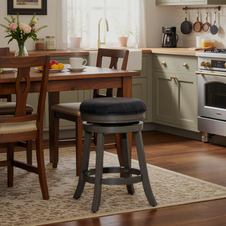 Sunvega 24 Inch Counter Stool with Beige Fabric Seat and Cherry Finish