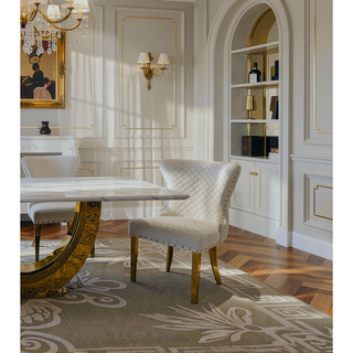 Sunvega Glam Style 2pc Side Chair with White Diamond Pattern Upholstery and Gold Square Legs