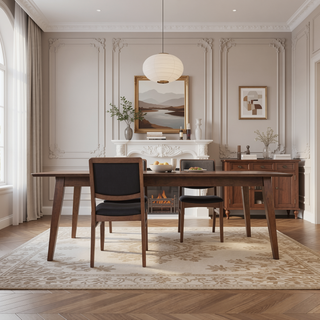 Sunvega Mid-Century Modern Walnut Finished Solid Wood Vegan Leather Upholstered Dining Chairs Set of 2