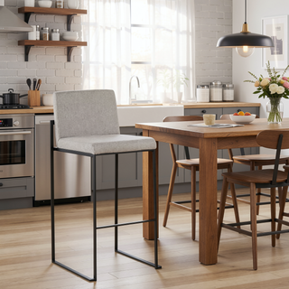 Sunvega Modern High Back Bar Stool with Padded Seat and Backrest in Black Steel