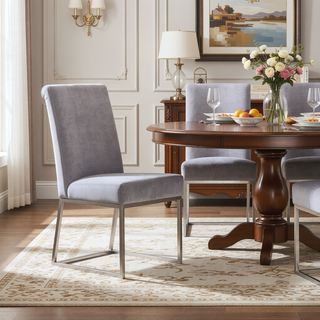 Sunvega Modern Velvet Upholstered Stainless Steel Dining Chair with Chrome Finish