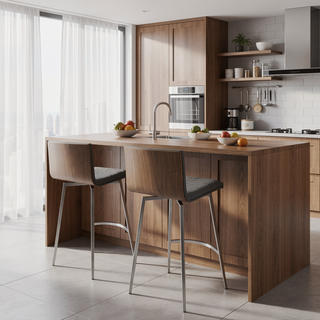 Sunvega Mason Contemporary Swivel Counter Stool with Tufted Seat and Walnut Wood Back